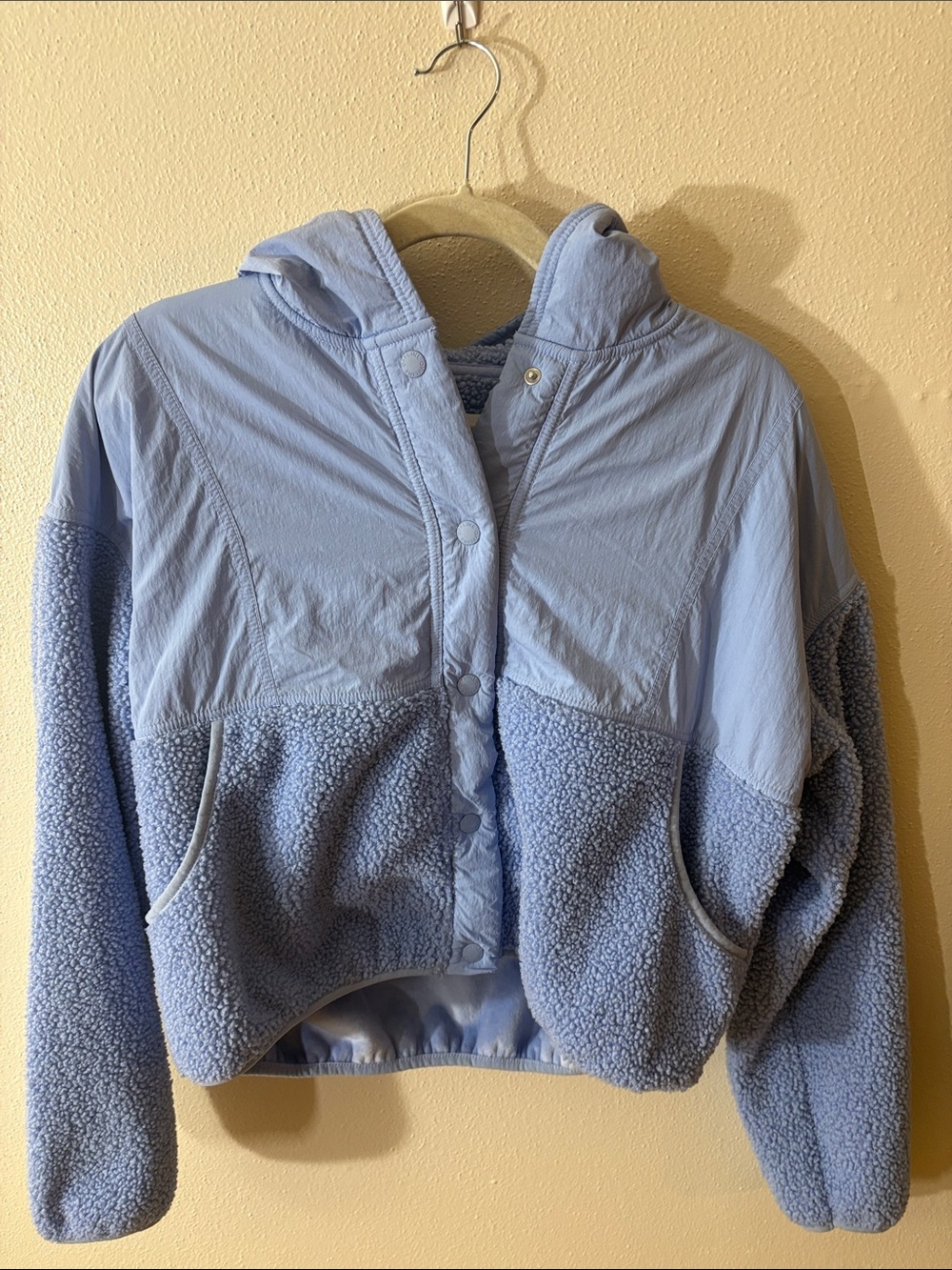 Cropped Light Blue Teddy Sherpa Hooded Jacket
